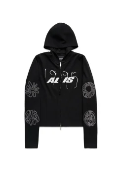 ALIS NORTEY RIB JERSEY HOODIE W/ ZIPPER & EMBROIDERY