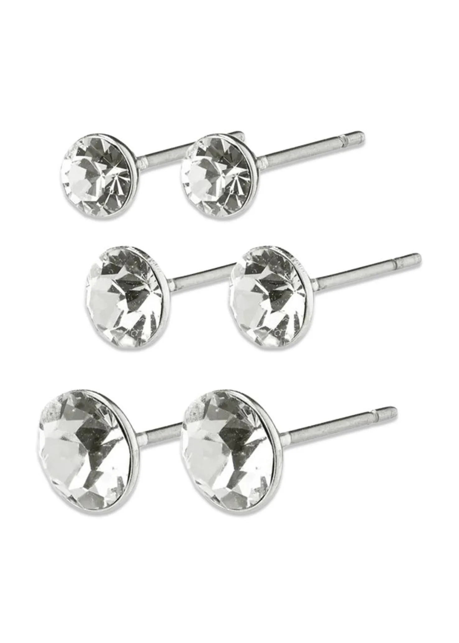 Pilgrim MILLIE crystal earrings, 3-in-1 set, silver-plated